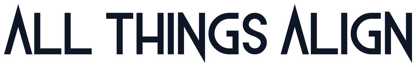 The All Things Align wordmark in a geometric sans, dark navy: the two A apexes cut to a point above the cap line and the two N strokes cut to a point below the baseline.